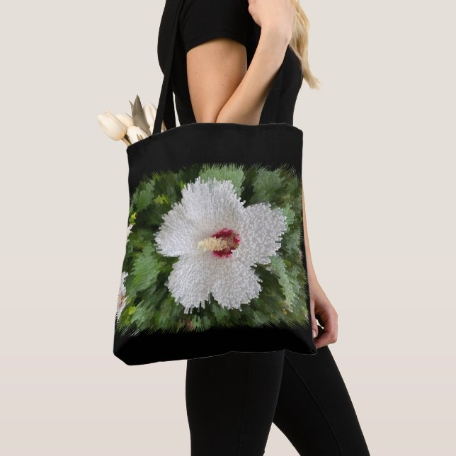 Bolsa Tote Quebra-cabeça de flor branca (Close Up)