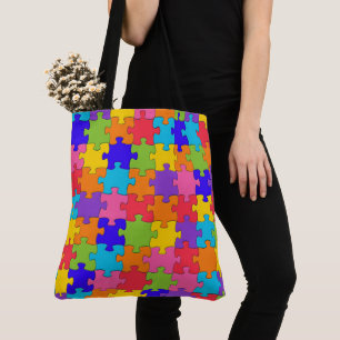Bolsa Tote Quebra-cabeça de serra de vaivém colorido do sac