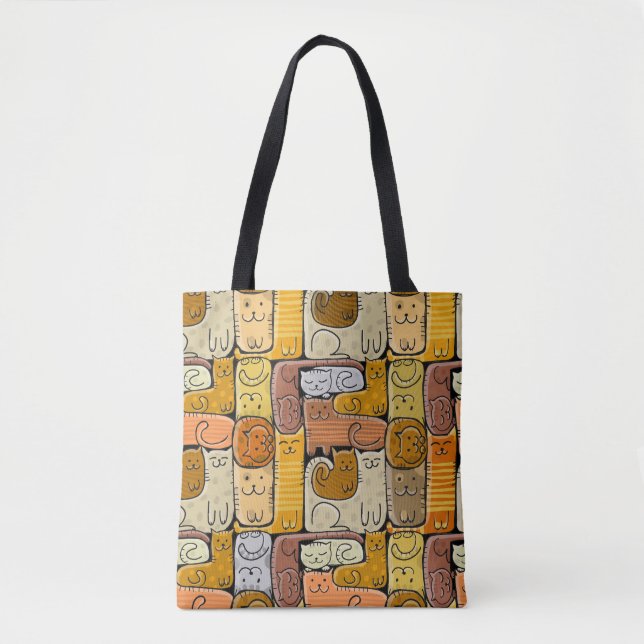 Bolsa Tote Quebra-cabeça Funny Cats House Sem Olhos (Frente)