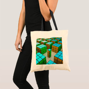 Bolsa Tote Quebra-cabeça Geométrico Cyberpunk