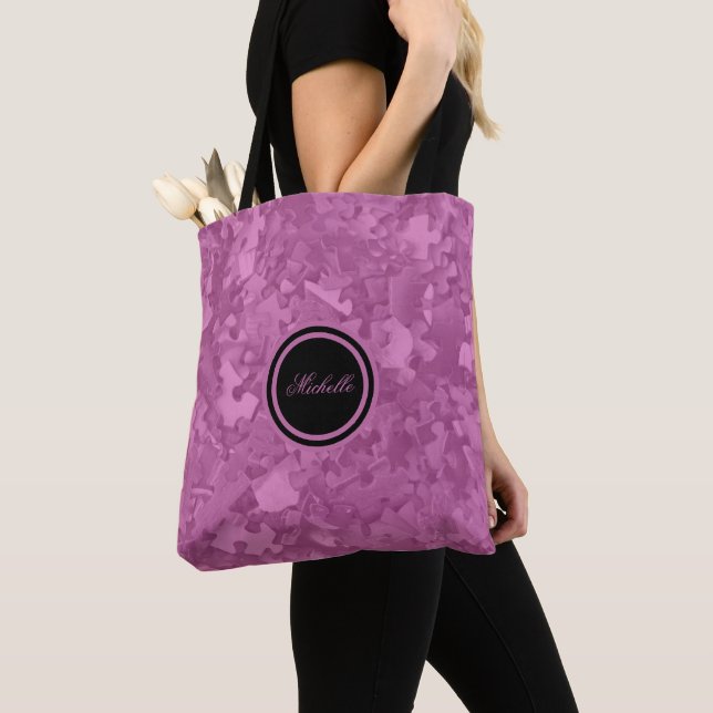 Bolsa Tote Quebra-cabeça rosa para serra gigante Adicionar no (Close Up)