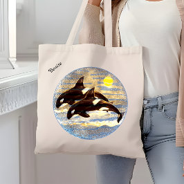 Bolsa Tote Quebra de Orca, Aquarela de Baleias Assassinas