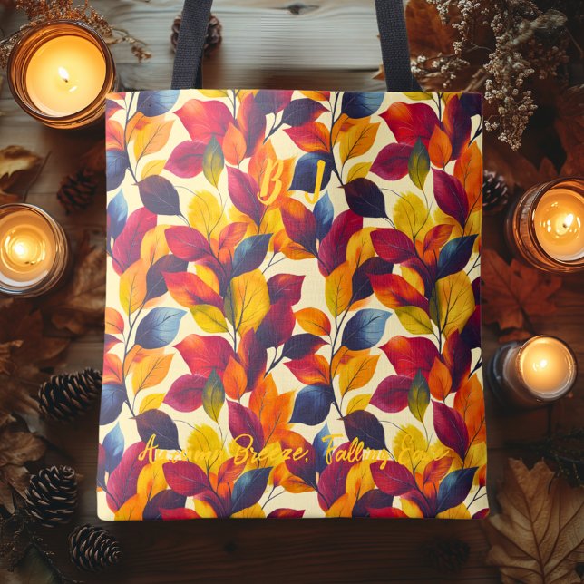 Bolsa Tote Quebra de outono com Folhas Vibrantes (Criador carregado)