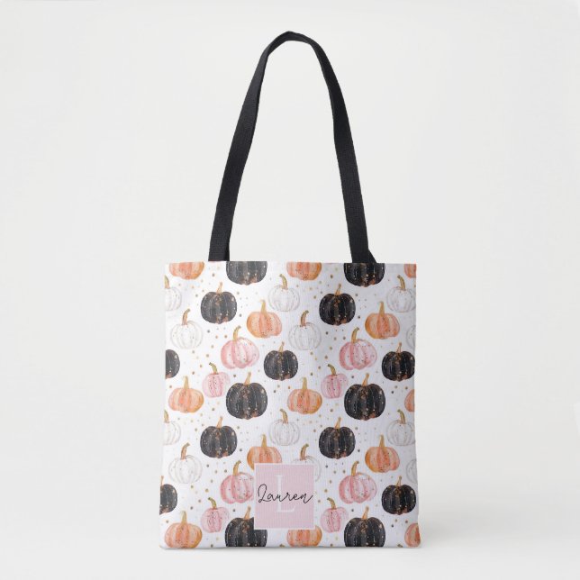 Bolsa Tote Queda de Abóbora Personalizada de Cores de Água Cu (Frente)
