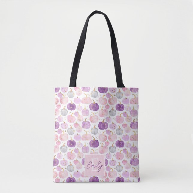 Bolsa Tote Queda de Abóbora Personalizada de Cores de Água Cu (Frente)