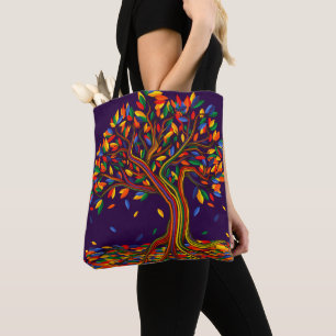 Bolsa Tote Queda de Cute Árvore Arco-Íris Purple Outono Ação