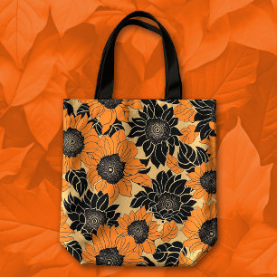 Bolsa Tote Queda Laranja e Black Dahlia Floral