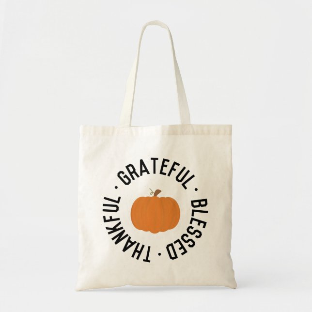 Bolsa Tote Queda Pumpkin Agradecido abençoado outono (Frente)