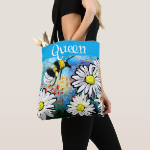 Bolsa Tote Queen Bee Whimsical Bumblebee Daisies Personalizad