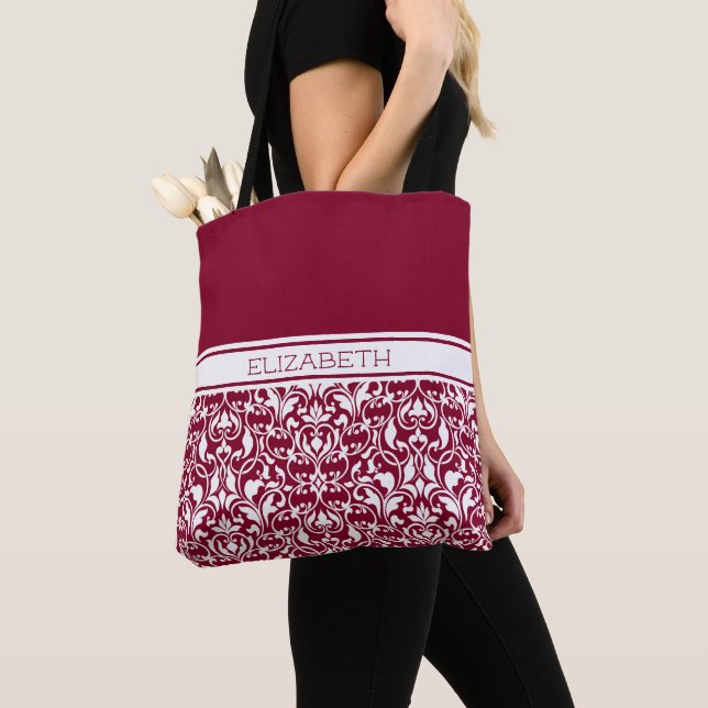Bolsa Tote Quic Cranberry e White Damask Personalizados (Close Up)
