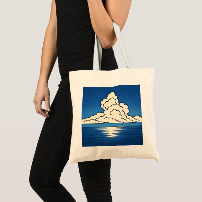 Bolsa Tote Quiet Horizon – Minimal Ocean & Cloud Art Tote Bag (Frente (produto))