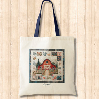 Bolsa Tote Quilter's Red Barn Falso Patchwork