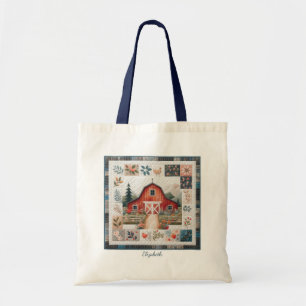 Bolsa Tote Quilter's Red Barn Falso Patchwork