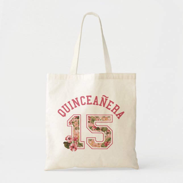 Bolsa Tote Quinceanera 15 Palidez Atlética Rosa (Frente)