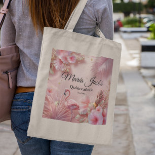Bolsa Tote Quinceañera do Flamingo Tropical, personalizado