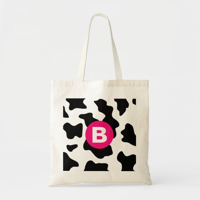Bolsa Tote Quirky Cow Patch Pattern Pink Monogram (Frente)