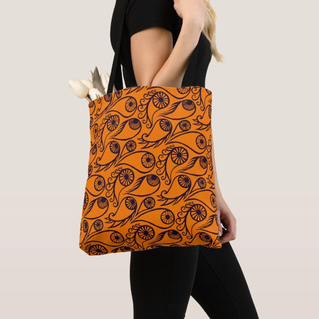 Bolsa Tote Quirky Paisley Eye Orange Pattern Spooky Halloween (Close Up)