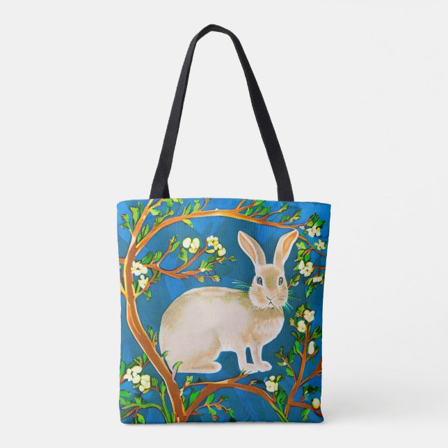 Bolsa Tote Rabbit selvagem e ramificações de flores (Verso)