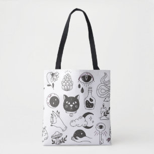 Bolsa Tote rabisco da tatuagem mística desenhado à mão, cr