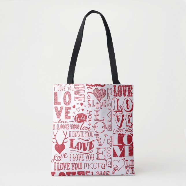 Bolsa Tote rabiscos de amor feitos à mão  (Frente)