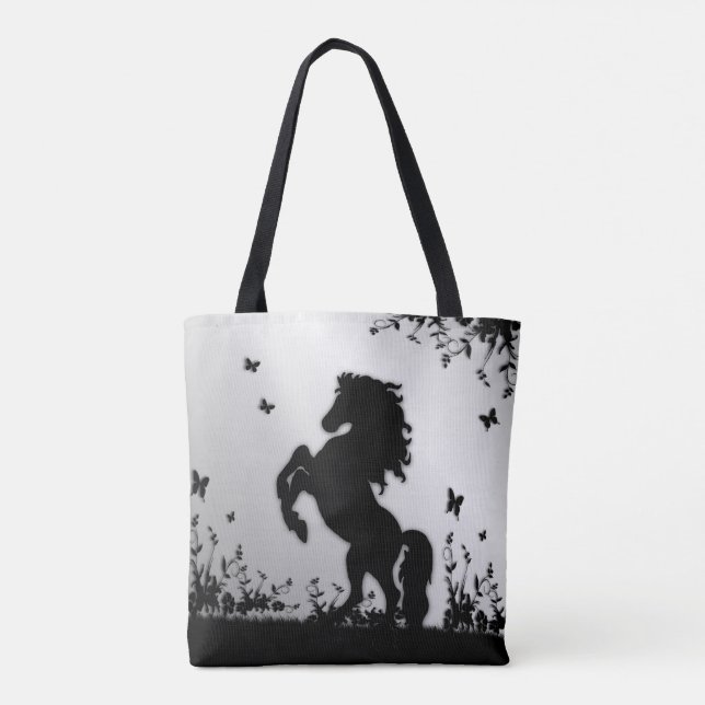 Bolsa Tote Raça ao Estalhão Negro / Cavalo em Prata (Verso)