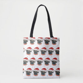 Bolsa Tote Raça de Cachorro Pug Estrelas de Natal