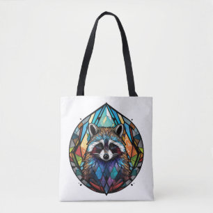 Bolsa Tote Raccoon Animal Portrait Vidro Estido Arte Selvagem