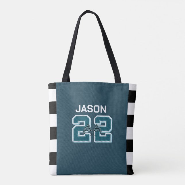 Bolsa Tote Race car baby verde, branco e preto (Verso)