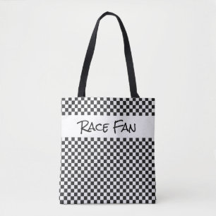 Bolsa Tote Race Fan Verificado Flag Black White Sports Cars