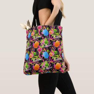 Bolsa Tote Racetes de Pickleball e Florais Ousados