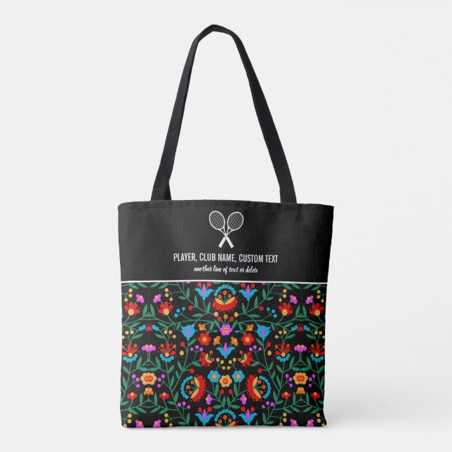 Bolsa Tote Rackers de Tênis de Impressão Floral Personalizado (Verso)