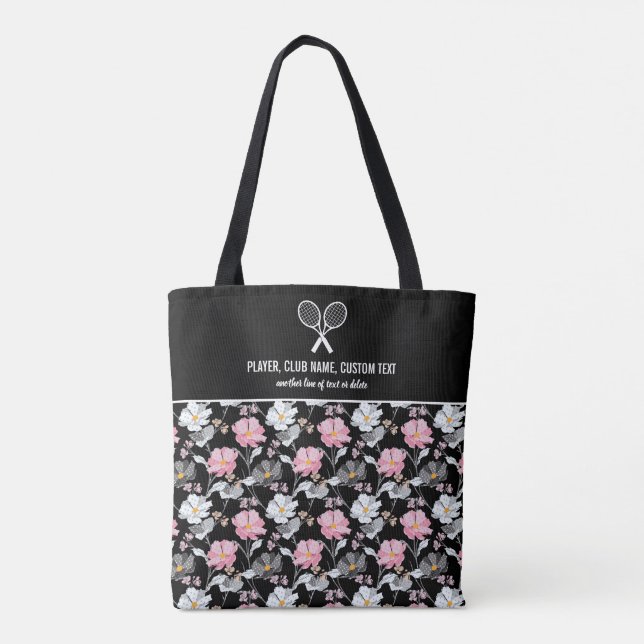 Bolsa Tote Racket de Tênis Personalizado Floral Branco bonito (Verso)