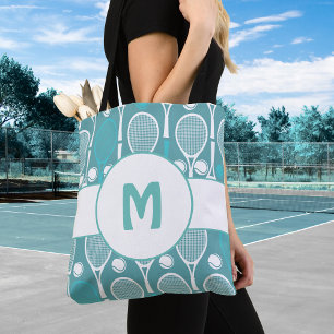 Bolsa Tote Rackets de Tênis branco e azul esferográfica Nome 