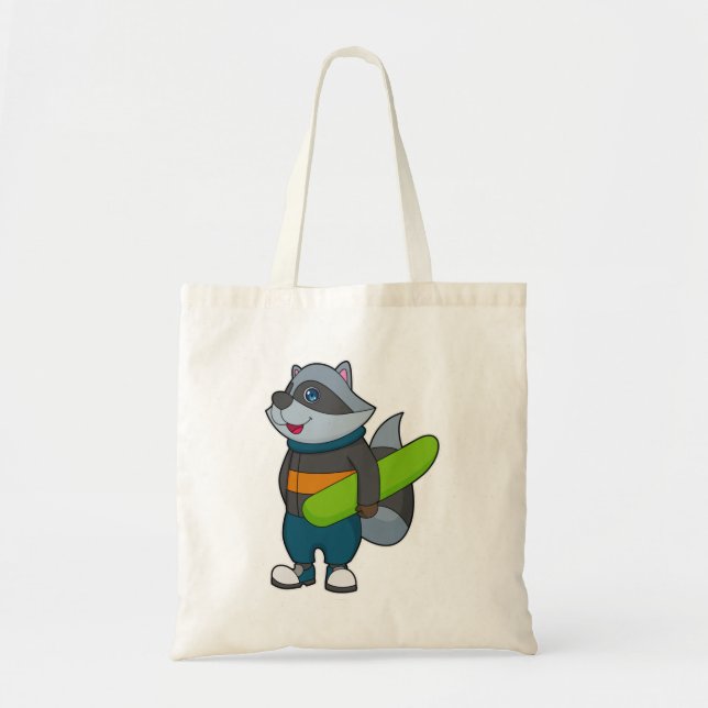 Bolsa Tote Racoon como Snowboarder com Snowboard (Frente)