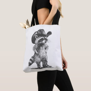 Bolsa Tote Racoon Cowboy Funny Racoon Graphic Homens Mulheres