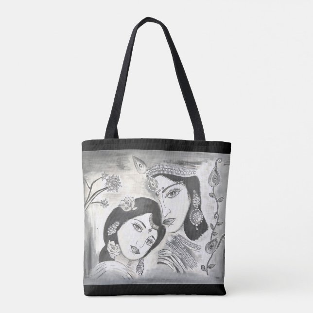 Bolsa Tote Radha Krishna preto e branco (Verso)