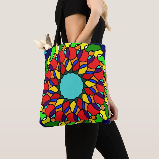 Bolsa Tote Radiant Mandala Art, Colorida (Close Up)