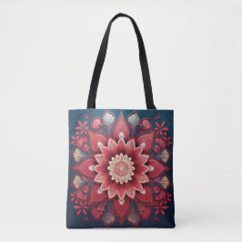 Bolsa Tote Radiant Red Floral Mandala Art