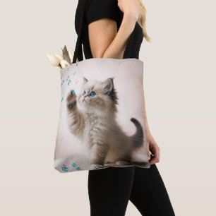 Bolsa Tote Ragdoll Kitten Brincando Com Bolhas