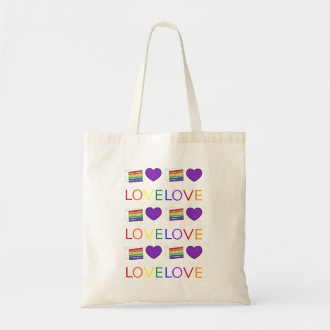 Bolsa Tote Rainbow Cake Slice Heart Lgbt Orgulho gay LOVE Bol (Frente)