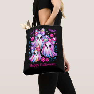 Bolsa Tote Rainbow Coquette Ghosts Hot Pink Feliz Halloween