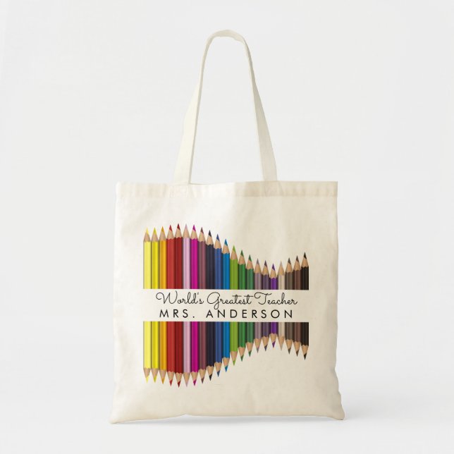 Bolsa Tote Rainbow Crayons Professor de jardim de infância -  (Frente)