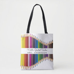 Bolsa Tote Rainbow Crayons Professor de jardim de infância - 