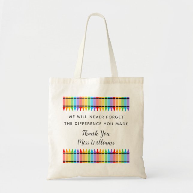 Bolsa Tote Rainbow Crayons Professora Apreciação Tote Bag (Frente)