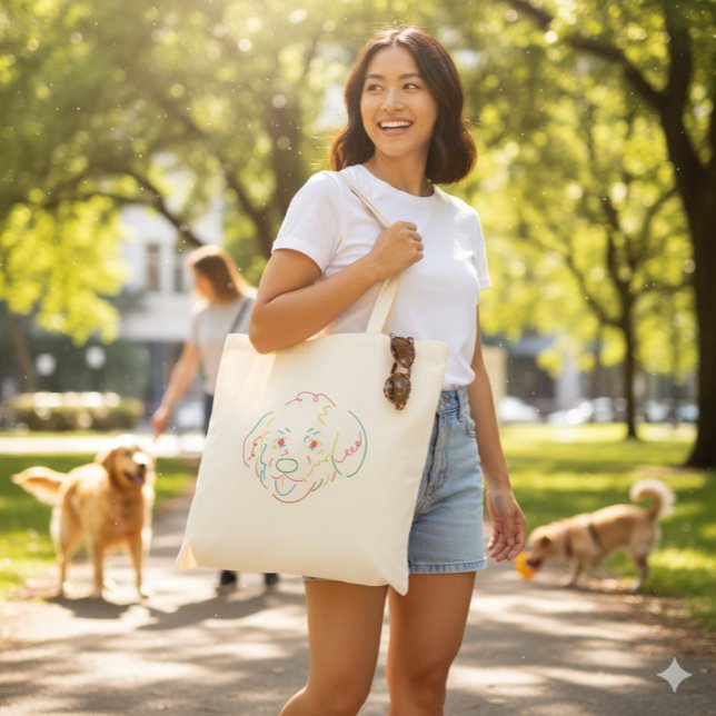 Bolsa Tote  Rainbow Doodle Line Art Dog Face Tote Bag (Criador carregado)
