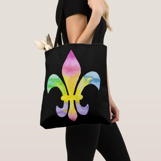 Bolsa Tote Rainbow Fleur de Lis em Preto (Close Up)