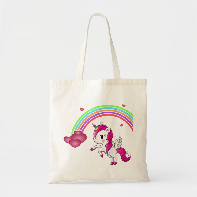 Bolsa Tote Rainbow Hearts e Unicorn (Frente)