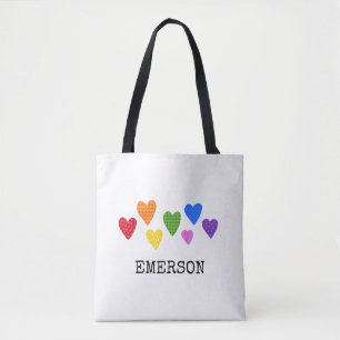 Bolsa Tote Rainbow Hearts Kids Baby NAME Love Art