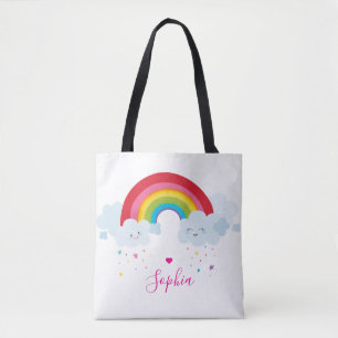 Bolsa Tote RAINBOW nuvens bonitinhas bonito cores brilhantes 
