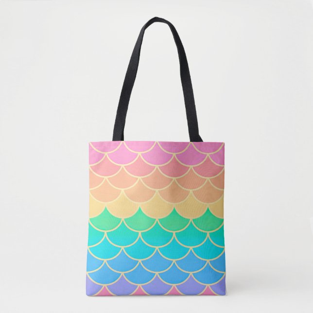 Bolsa Tote Rainbow Pastel Mermaid Scales Seamless Pattern (Frente)